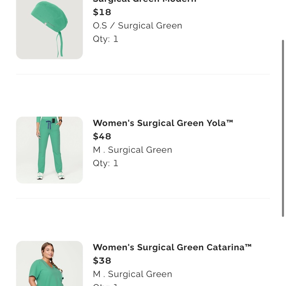 Surgical Green Figs Scrubs + scrub cap